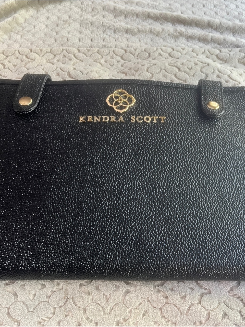 Kendra Scott Black Leather jewelry Organizes Tote with Gold accents